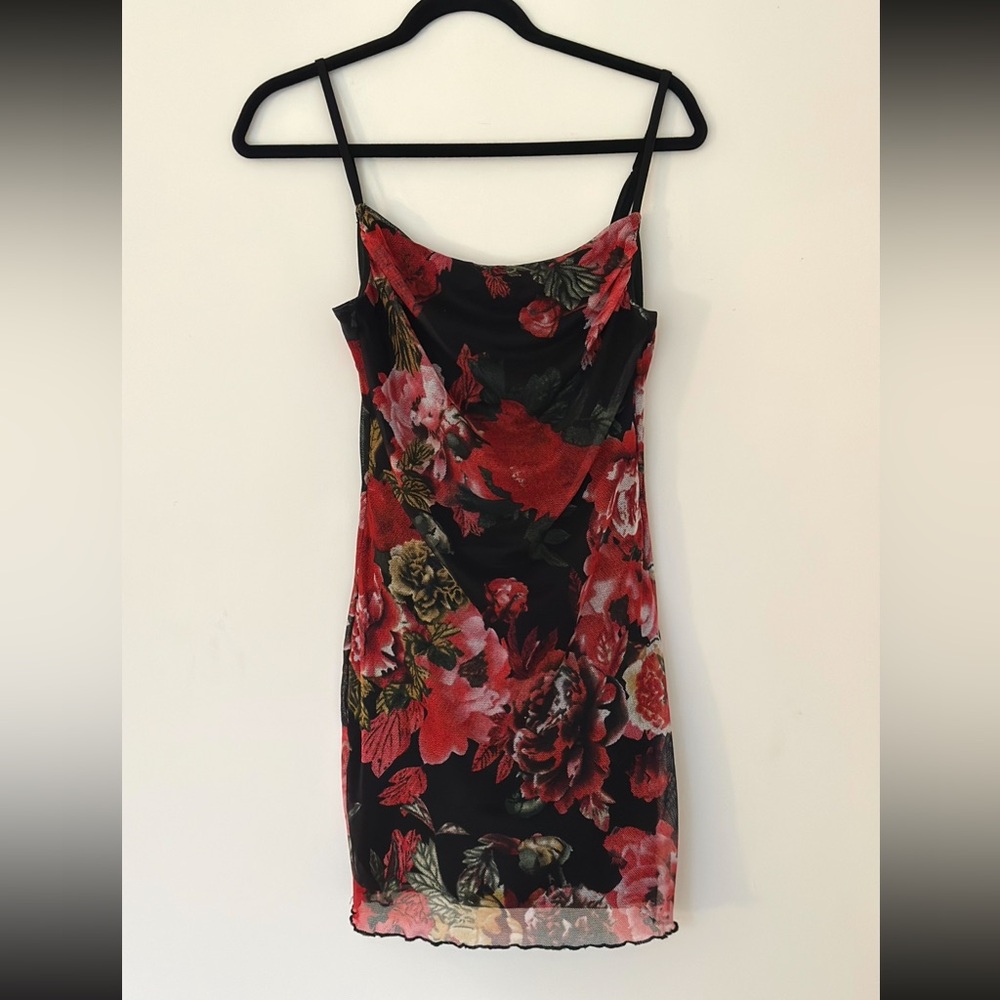 superdown Black and Red Floral Mini Dress